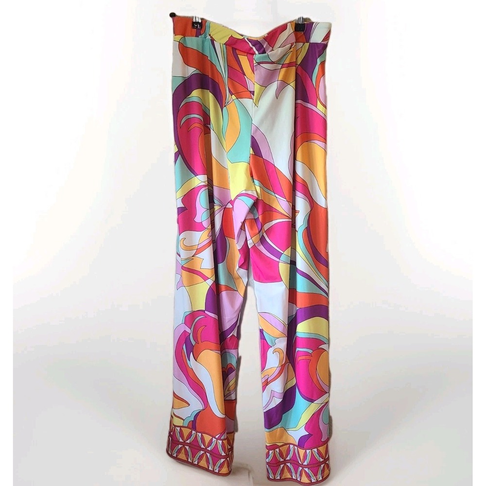 Boston Proper Womens‎ L Multicolor Floral 70s Retro Bright Palazzo Pants Trouser - Picture 3 of 5